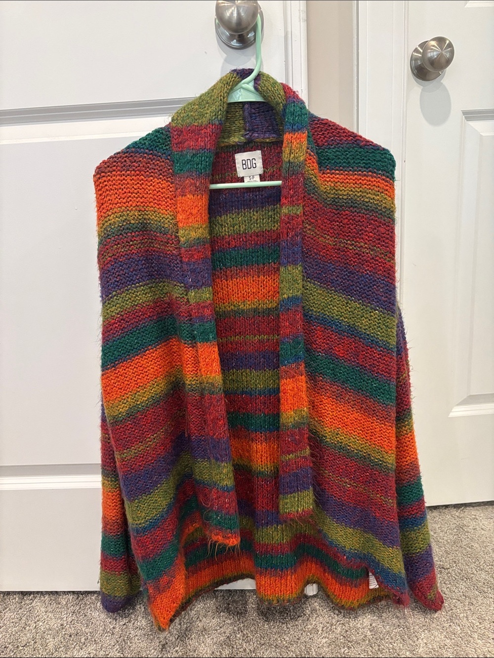 BDG Multicolor Striped Open Cardigan in Orange, Green, Purple, Red